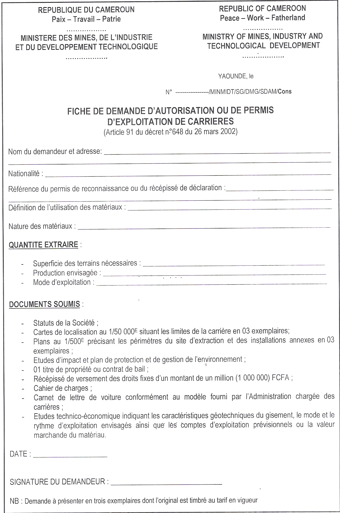 FICHE DEMANDE D’AUTORISATION OU DE PERMIS EXPLOIT CARRIERES.45